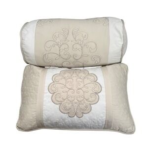 Lenox American Design Set of 2 Cream Wht Embroidered Accent Pillow Duck Feather